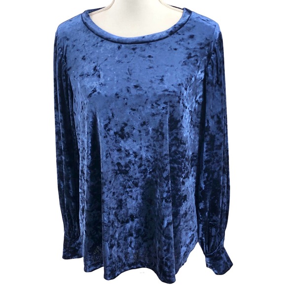 🚨ModCloth NWOT Womens Size 1X Beyond Basic Velvet Long Sleeve Blouse Royal Blue - Picture 1 of 7